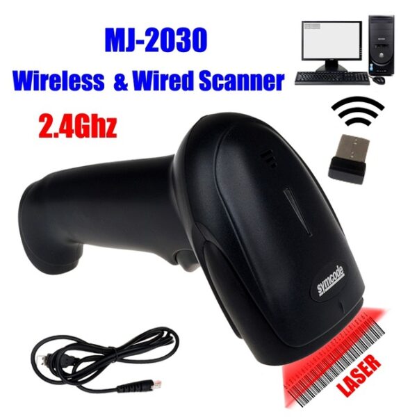 BarCode Scanner Symcode MJ-2030 Handheld 1D USB Laser Wired+Wireless Black with Stand