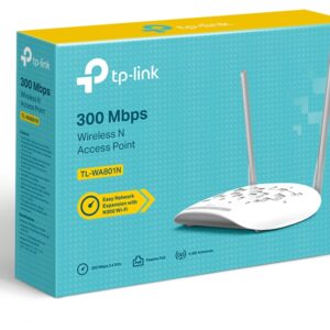 TP-Link TL-WA801N N300 Wi-Fi Access Point  SPEED: 300 Mbps at 2.4 GHz  SPEC: 2x Fixed Antennas  1x 10/100M Port  FEATURE: Passive PoE Supported  AP/Client/Bridge/Repeater/Multi-SSID Mode