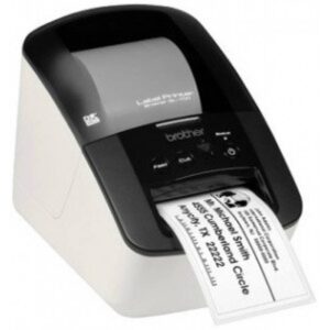 Brother QL700YJ1 Label Printer • DK tape and DK label up to 62 mm width • 150 mm/s print speed • 300DPI resolution • Durable Automatic Cutter • LED • USB Port • 1DK11201 (100 lables) • 1DK22205 (8m) • USB and mains cable