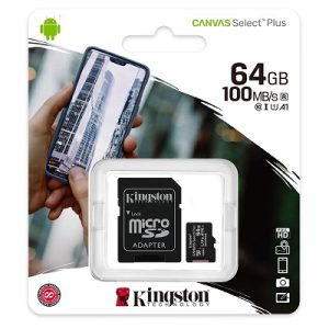 MicroSD / SD картичка Kingston 64GB microSDHC Canvas Select 100R CL10 UHS-I Card + SD Adapter