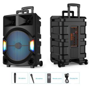 Ултра Моќен преносен караоке звучник NBK-002 20.000W со ПОДАРОЦИ жичен и безжичен микрофон и далечинско