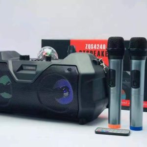 Преносен караоке звучник NBK-005 со ПОДАРОК два безжични микрофони и далечинско
